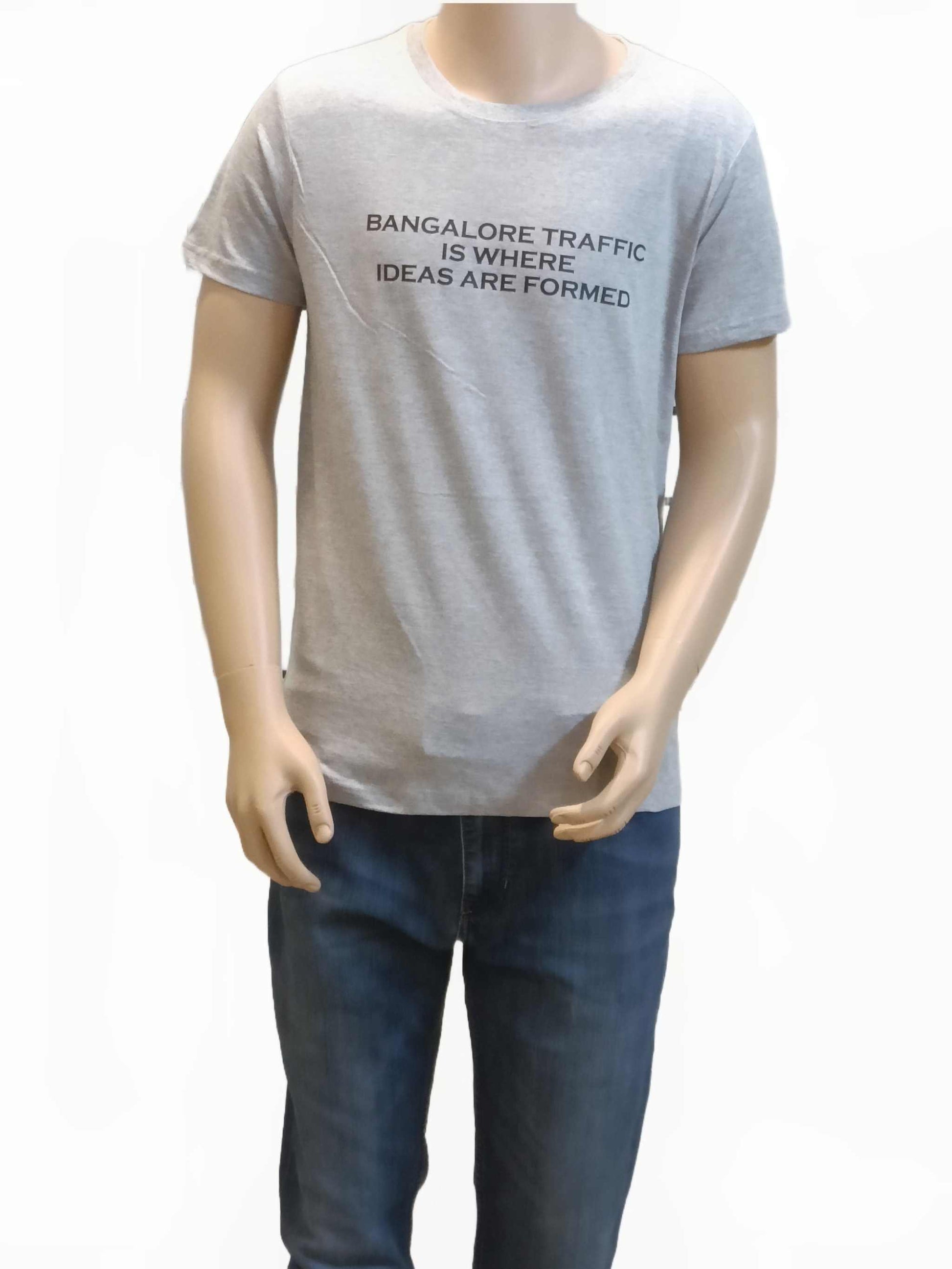 Cotton Slim Round Neck T-Shirt - Grey Heather - Bangalore Print