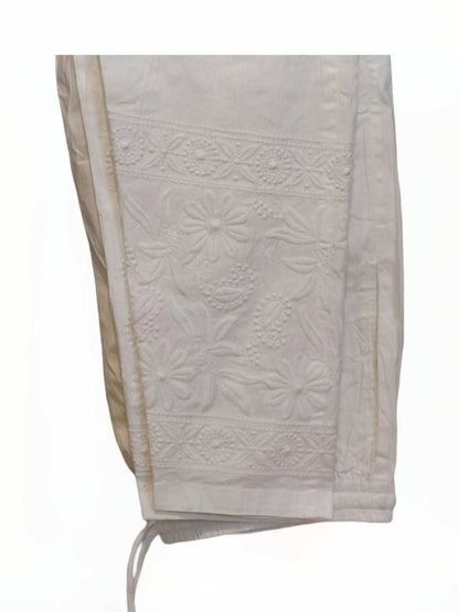 Hand Embroidered Cotton White Chikan Trouser eSiddhi