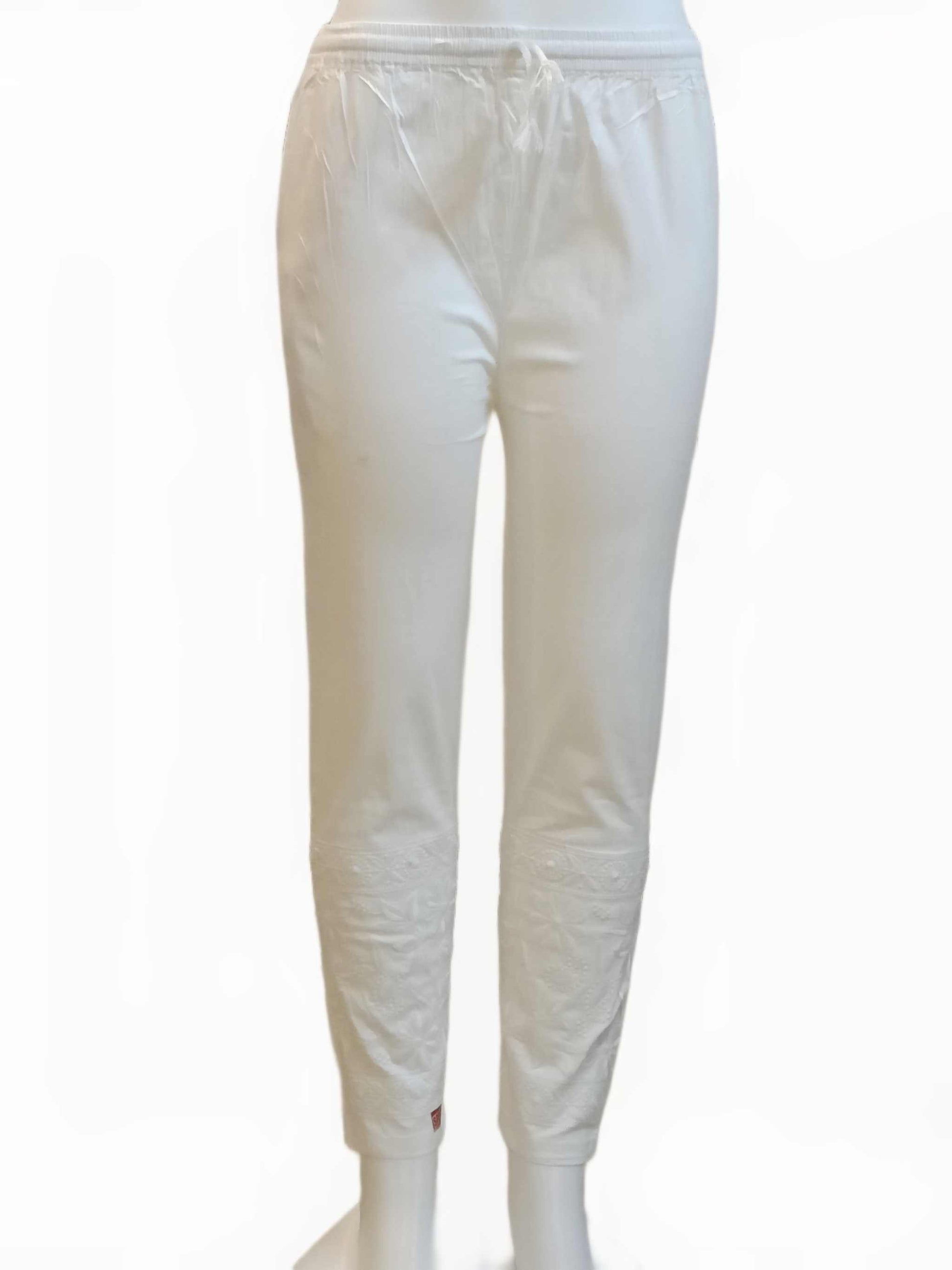 Hand Embroidered Cotton White Chikan Trouser eSiddhi