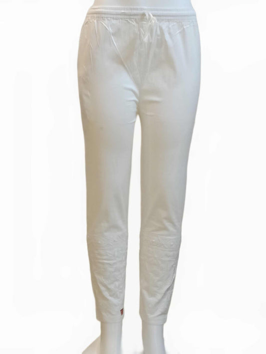 Hand Embroidered Cotton White Chikan Trouser eSiddhi