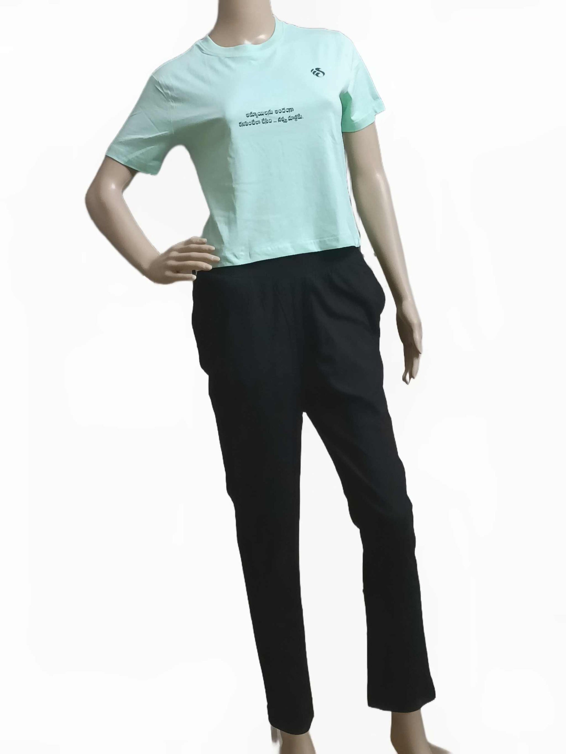 Telugu Message' Printed Crop  Top - Mint