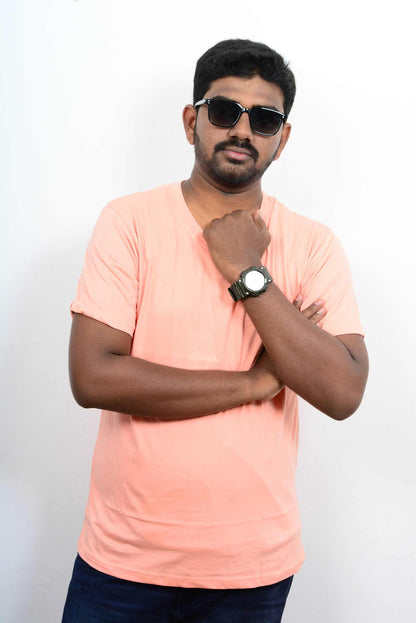 Cotton Slim Round Neck T-Shirt - Sunset